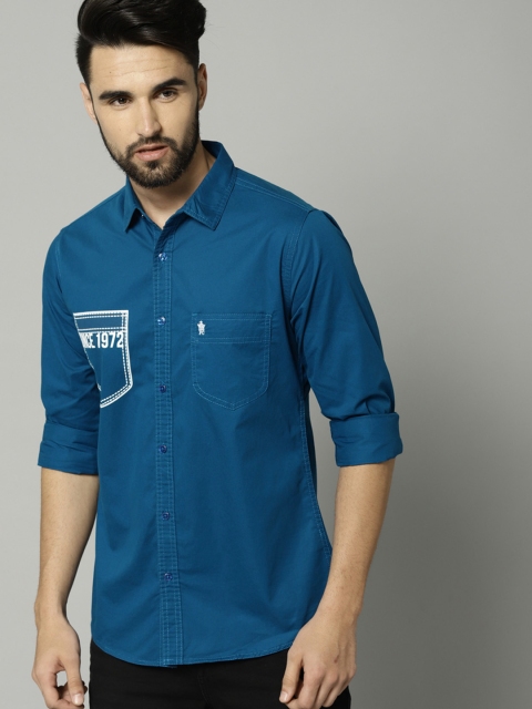 

French Connection Men Teal Blue Slim Fit Solid Casual Shirt