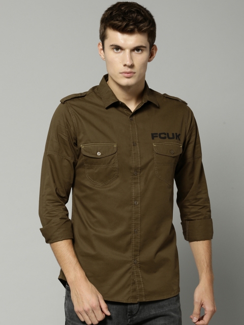 

French Connection Men Brown Slim Fit Solid Casual Shirt