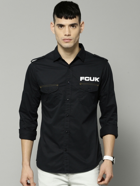 

French Connection Men Navy Blue Slim Fit Printed Casual Shirt