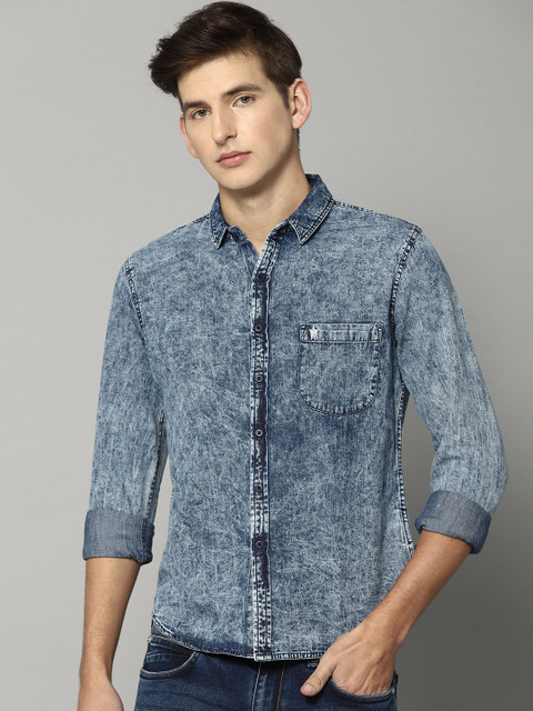 

French Connection Men Blue Slim Fit Faded Casual Shirt