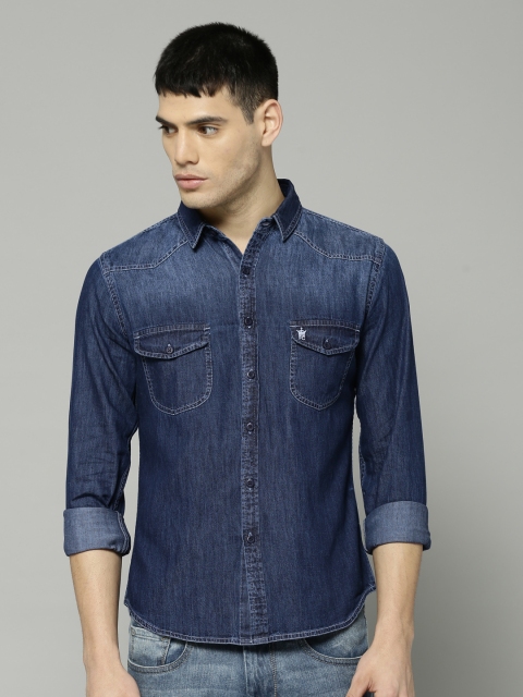 

French Connection Men Navy Blue Regular Fit Solid Casual Shirt