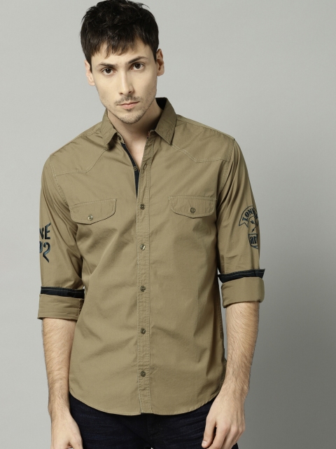 

French Connection Men Brown Slim Fit Solid Casual Shirt