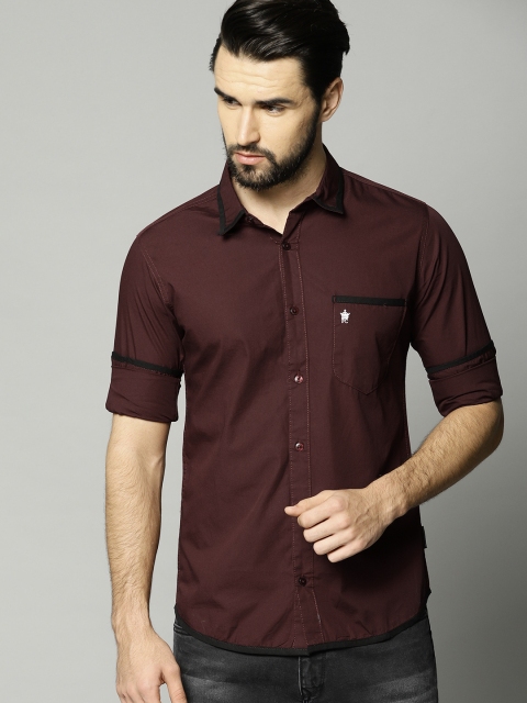 

French Connection Men Maroon Slim Fit Solid Casual Shirt