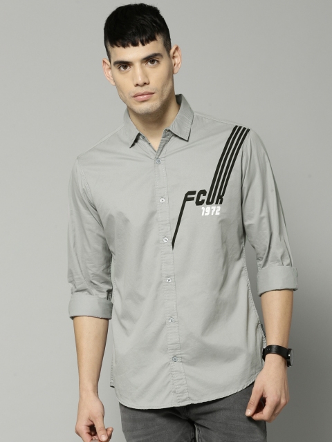 

French Connection Men Grey Slim Fit Printed Casual Shirt