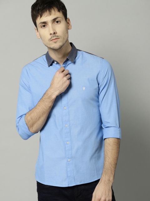 

French Connection Men Blue Slim Fit Solid Casual Shirt