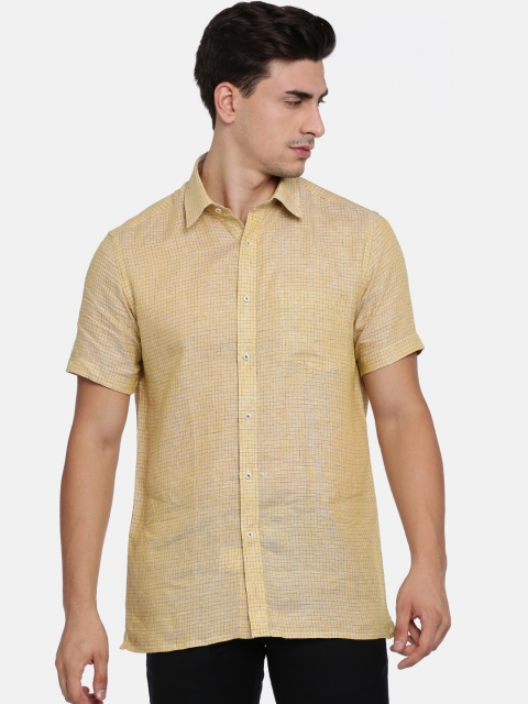 

Park Avenue Men Beige Linen Classic Regular Fit Checked Casual Shirt
