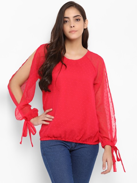 

QUIERO Women Red Self Design Blouson Top