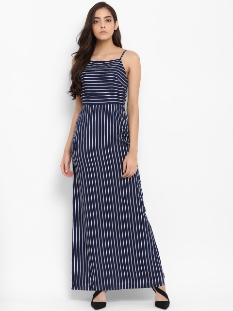 

QUIERO Women Navy Blue Striped Maxi Dress