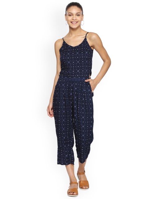 

People Navy Blue Printed Basic Jumpsuit