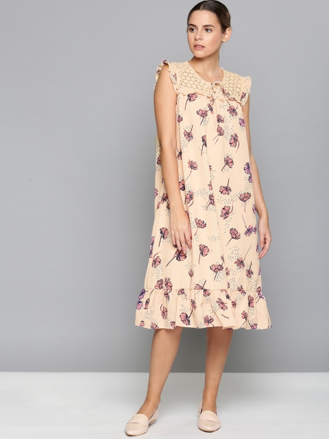 

Chemistry Women Cream-Coloured Printed A-Line Dress