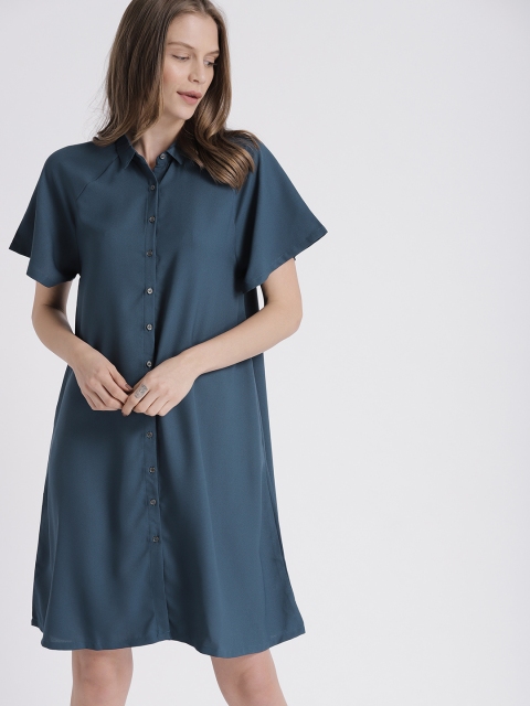 

Chemistry Women Blue Solid Shirt Dress