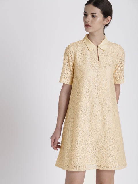 

Chemistry Women Peach-Coloured Self Design A-Line Lace Dress