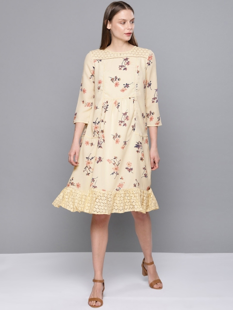 

Chemistry Women Cream-Coloured Printed A-Line Dress
