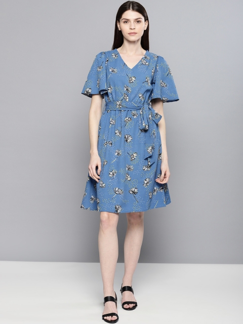 

Chemistry Women Blue Printed Fit and Flare Dress