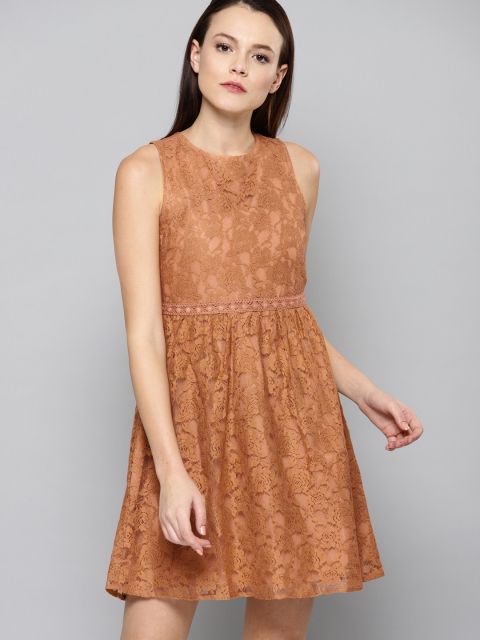 

Chemistry Women Brown Self Design Fit & Flare Lace Dress