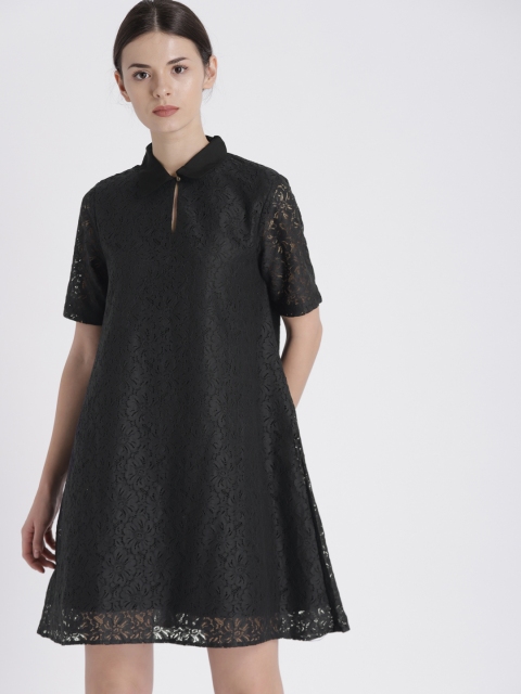 

Chemistry Women Black Self Design A-Line Dress