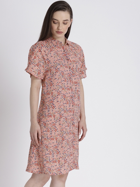 

Chemistry Women Peach-Coloured Printed Shirt Dress