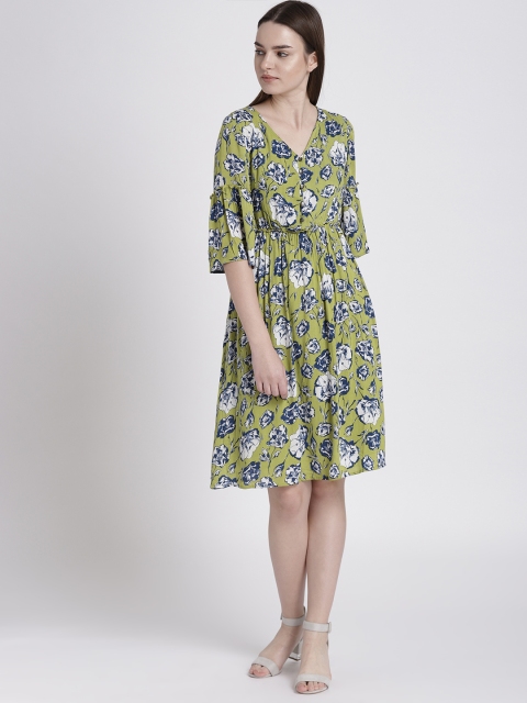 

Chemistry Women Green & Blue Printed Fit and Flare Dress