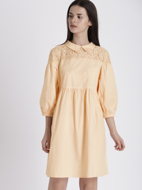 

Chemistry Women Cream-Coloured Self Design A-Line Dress