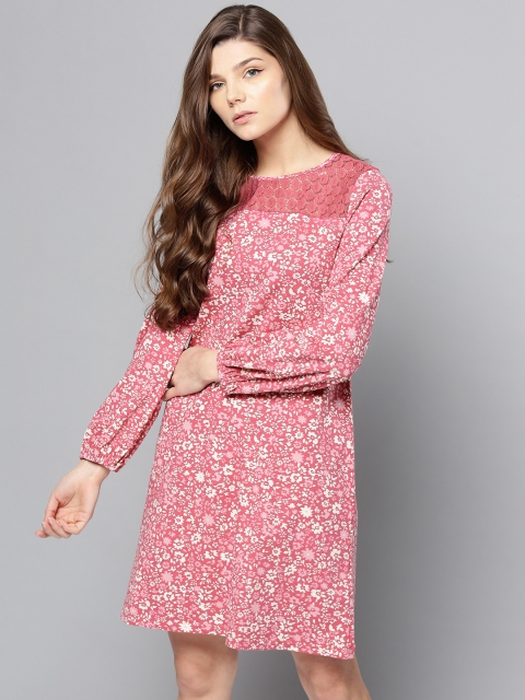 

Chemistry Women Pink & Beige Floral Print A-Line Dress