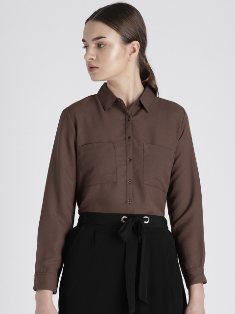 

Chemistry Women Coffee Brown Solid Casual Shirt