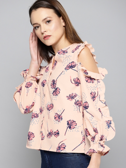 

Chemistry Women Peach-Coloured Printed Top