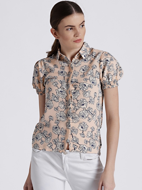 

Chemistry Women Cream-Coloured & Navy Blue Floral Print Casual Shirt