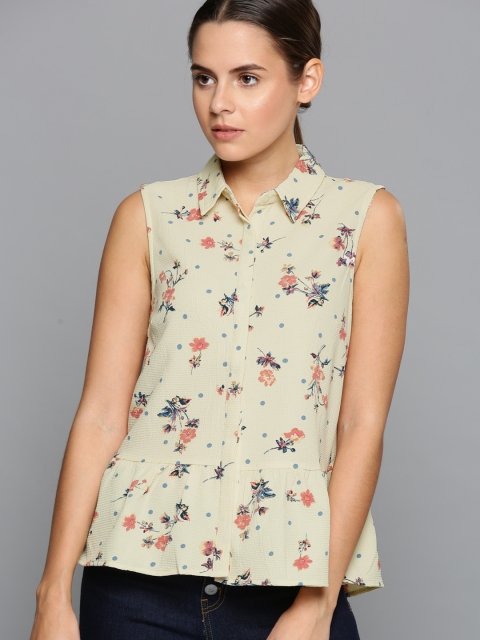 

Chemistry Women Cream-Coloured Printed Shirt