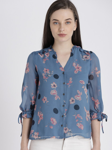 

Chemistry Women Blue Printed Casual Shirt
