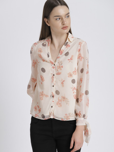 

Chemistry Women Cream-Coloured Printed Shirt Style Top