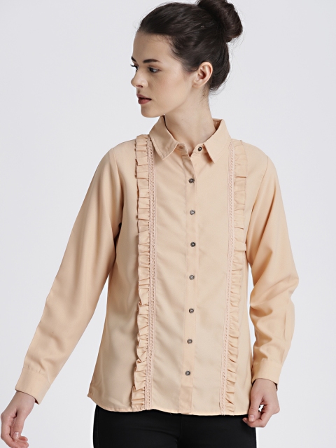 

Chemistry Women Beige Regular Fit Solid Casual Shirt