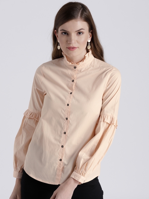 

Chemistry Women Peach-Coloured Regular Fit Solid Casual Shirt