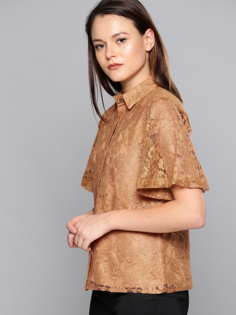 

Chemistry Women Brown Casual Lace Shirt
