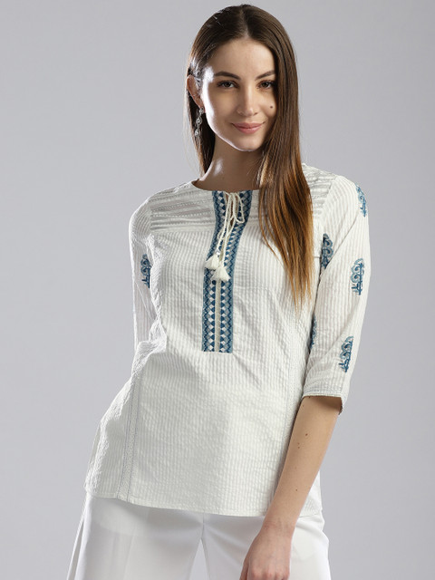 

W Women White Striped Pure Cotton Top