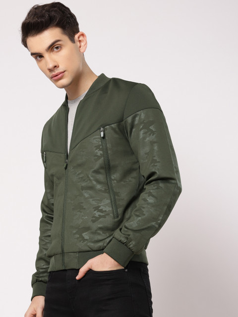 

ether Men Olive Green Camouflage Printed Sporty Jacket
