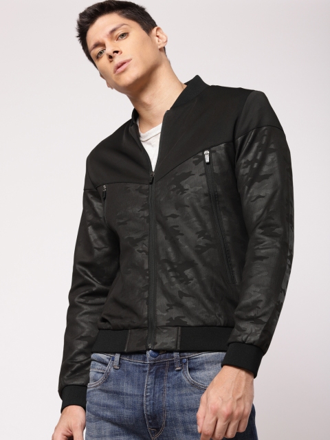

ether Men Black Camouflage Printed Sporty Jacket