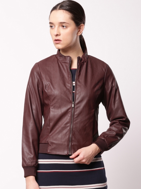 

ether Women Maroon Solid Bomber Jacket