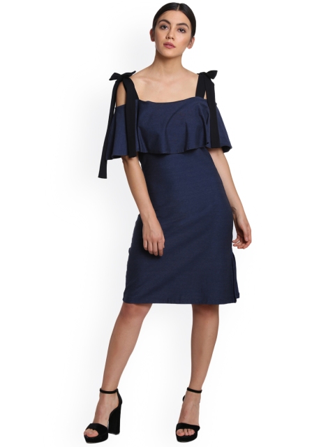 

THE SILHOUETTE STORE Women Blue Solid A-Line Dress