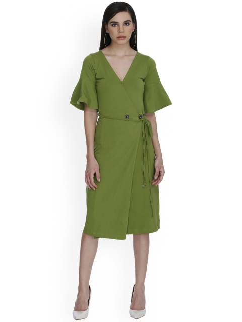 

THE SILHOUETTE STORE Women Green Solid A-Line Dress