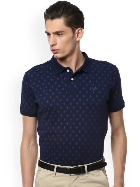 

Allen Solly Men Navy Geometric Printed Polo Collar T-shirt, Navy blue