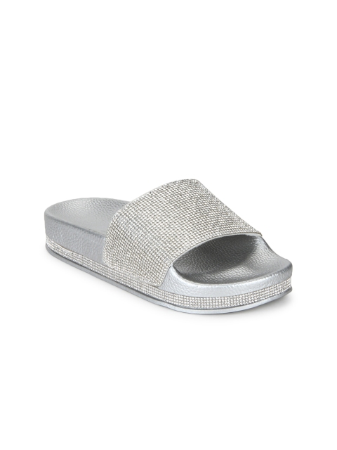 

Truffle Collection Women Silver-Toned Solid Synthetic Open Toe Flats