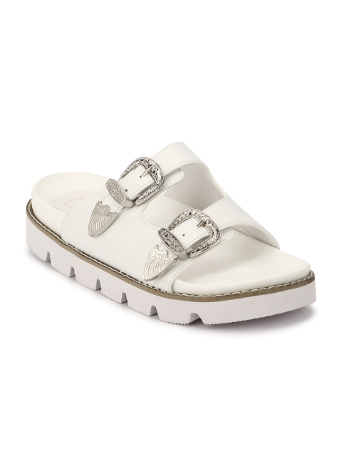 

Truffle Collection Women White Solid Synthetic Open Toe Flats