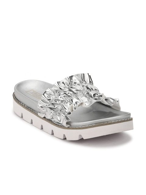 

Truffle Collection Women Silver-Toned Solid Synthetic Open Toe Flats