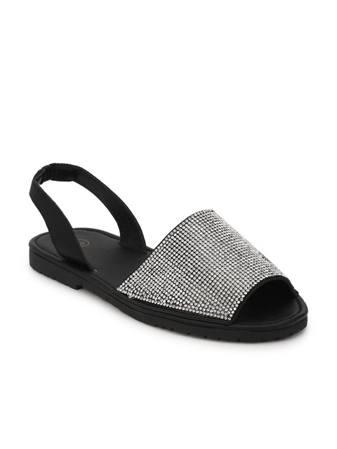 

Truffle Collection Women Black Solid Synthetic Open Toe Flats