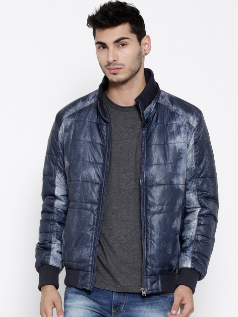 

Flying Machine Men Navy Padded Printed Jacket, Navy blue