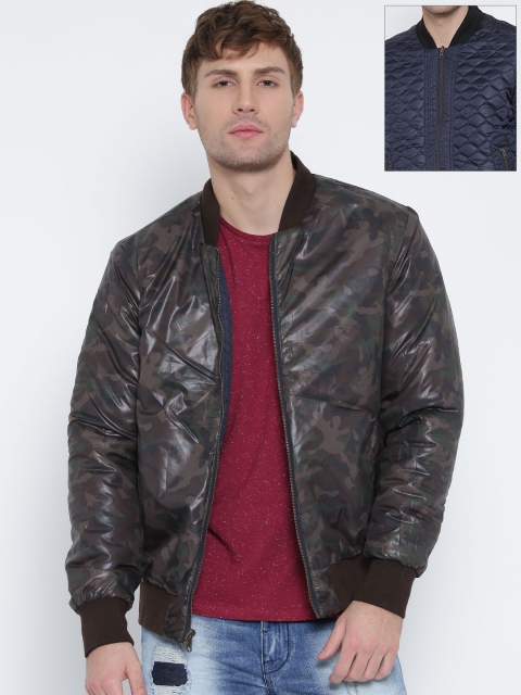 

Flying Machine Men Navy & Brown Reversible Padded Jacket, Navy blue