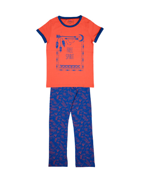 

ventra Girls Orange & Blue Printed Night suit VNT-5001281-1011
