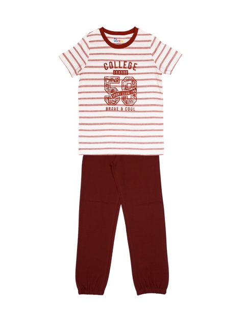 

ventra Boys Off-White & Maroon Striped Night suit VNT-5001284-1011
