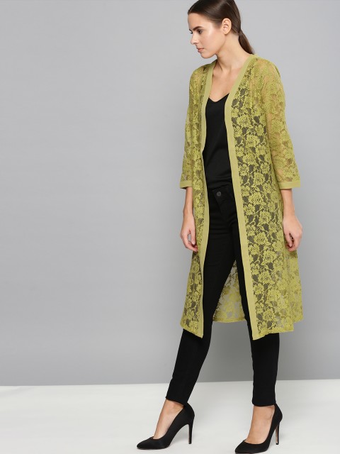 

Chemistry Golden Olive Green Lace Front Open Shrug, Gold