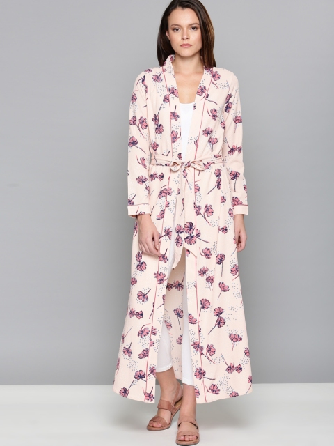 

Chemistry Beige & Pink Printed Longline Tie-Up Shrug